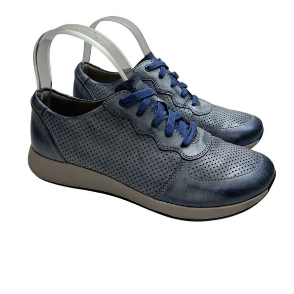 Dansko Blue leather Low-Top Sneakers shoes 38 Perforated Design - Picture 1 of 11